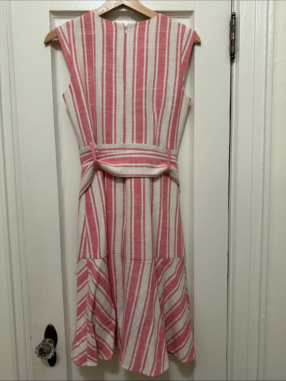 J. Crew Pink & White Striped Sleeveless Tie-Waist Dress